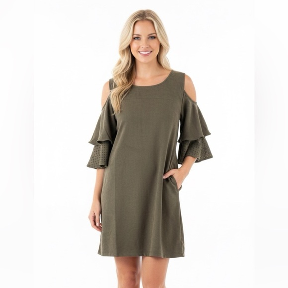 ADELINE large NWT olive suede cold shoulder dress - Picture 1 of 8